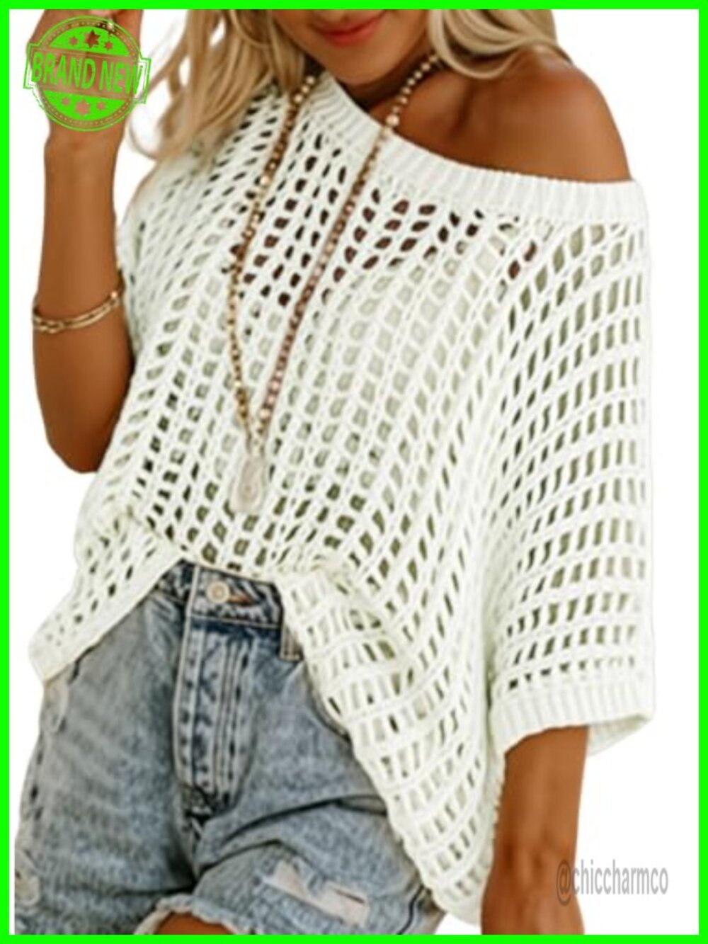 Womens Crochet Hollow Out Knit Short Sleeve Sweater Beach Coverup